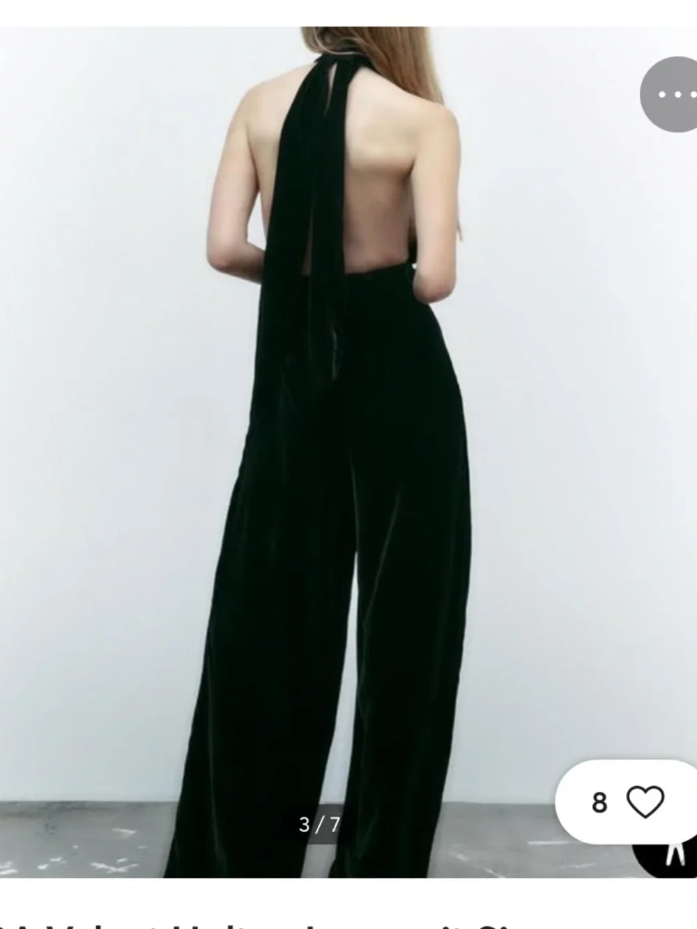 ZARA Black Velvet Halter Wide-Leg Jumpsuit - Picture 2 of 7